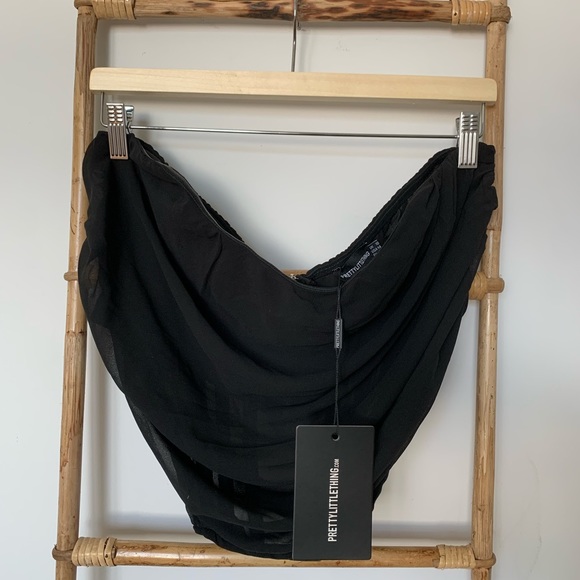 Black Chiffon Ruched Corset Crop Top - Picture 6 of 7